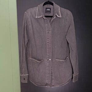Zara Charcoal Embellished Shirt Jacket